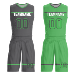 Custom Gray Green Classic Style Reversible Basketball Uniform Personalized COOLMAX BBJR-D017046