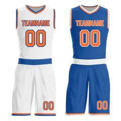 Custom White Blue Classic Style Reversible Basketball Uniform Personalized COOLMAX BBJR-D017016