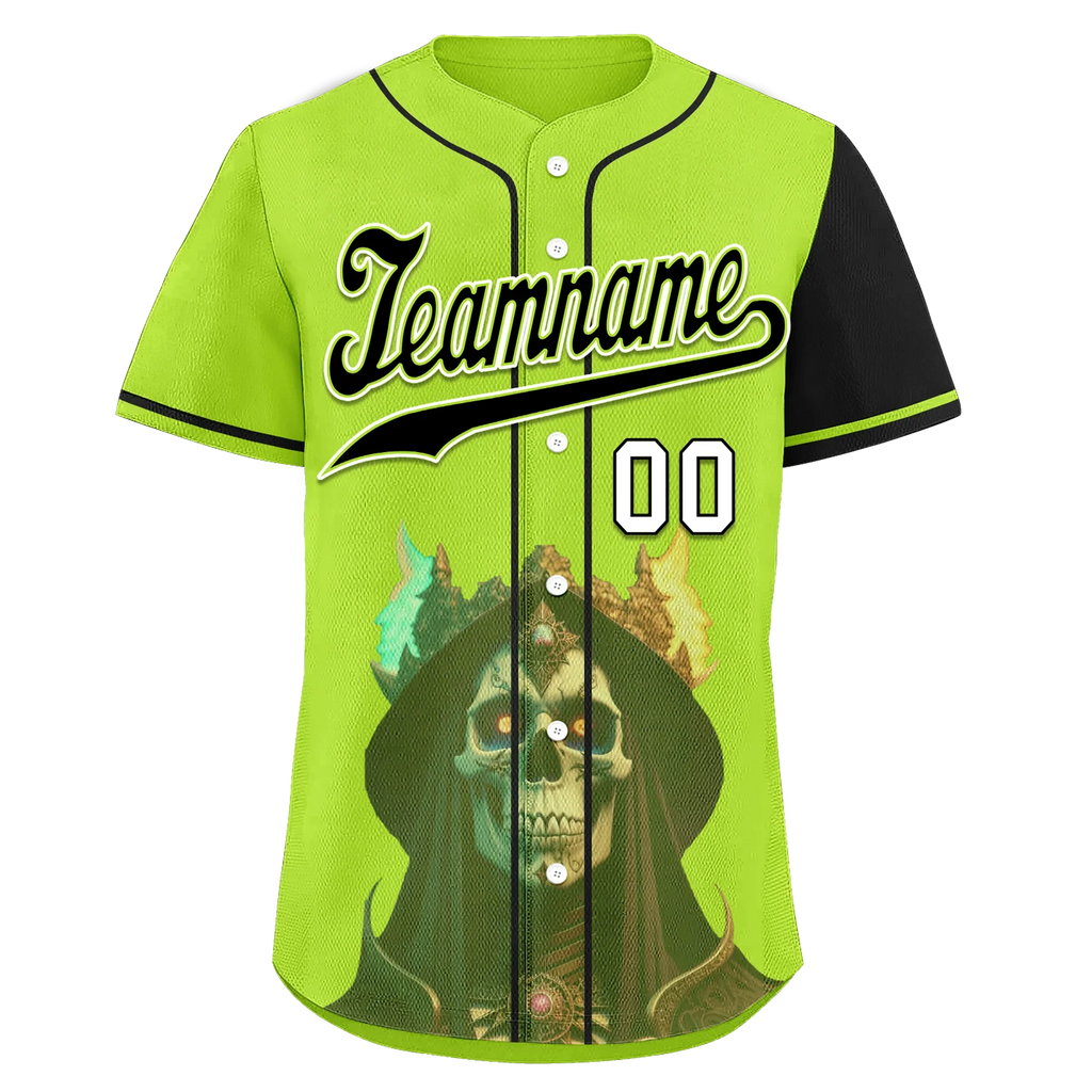 Custom Green Black Skull Fashion Personalized Authentic Baseball Jersey BSBJ01-D017153 - Coolcustomize