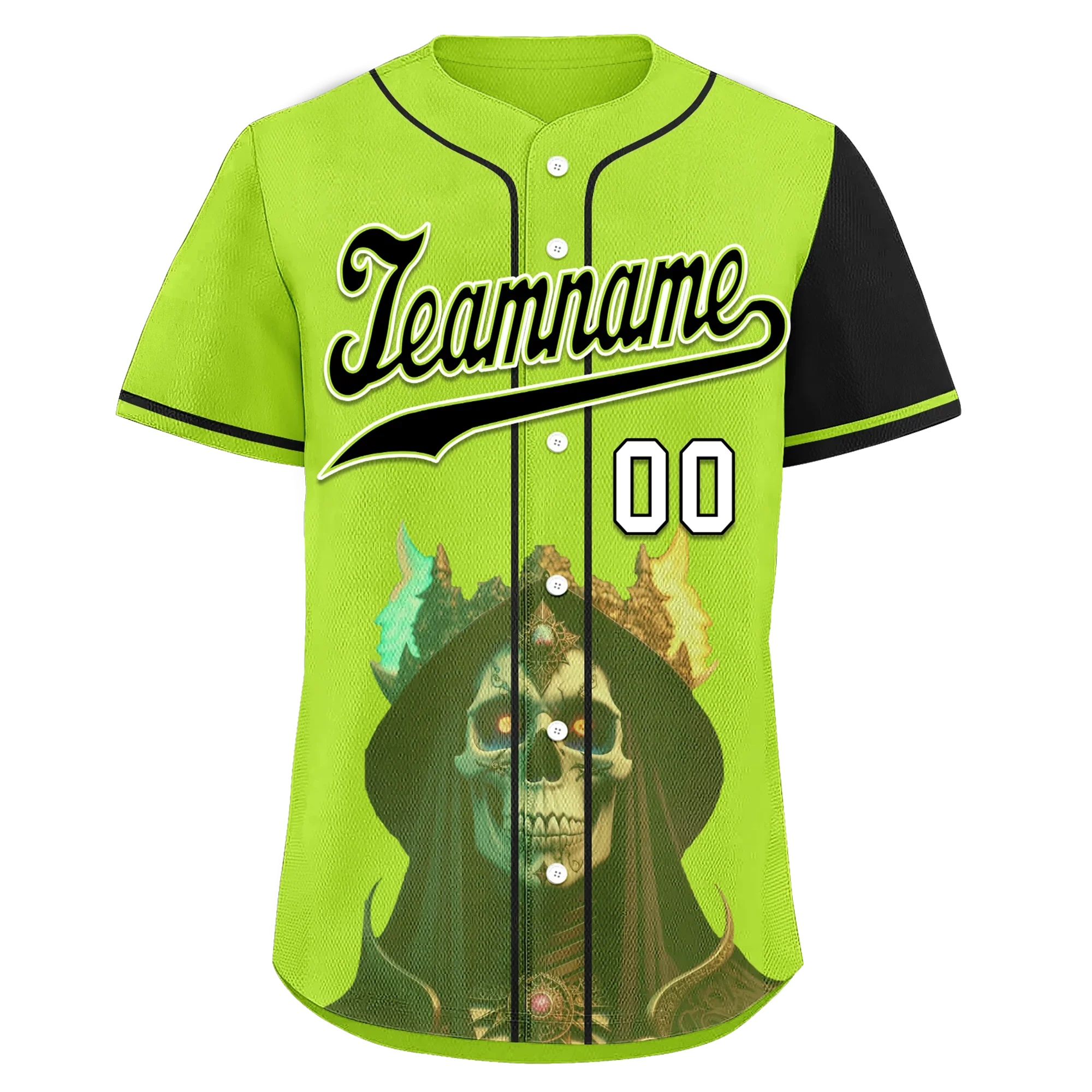 Custom Green Black Skull Fashion Personalized Authentic Baseball Jersey BSBJ01-D017153 - Coolcustomize