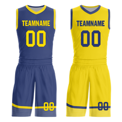 Custom Blue Yellow Classic Style Reversible Basketball Uniform Personalized Ordinary BBJR-D017003