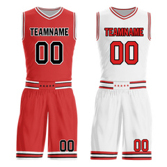 Custom Red White Classic Style Reversible Basketball Uniform Personalized COOLMAX BBJR-D017005