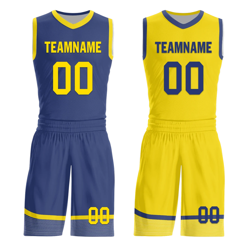 Custom Blue Yellow Classic Style Reversible Basketball Uniform Personalized COOLMAX BBJR-D017003 - Coolcustomize