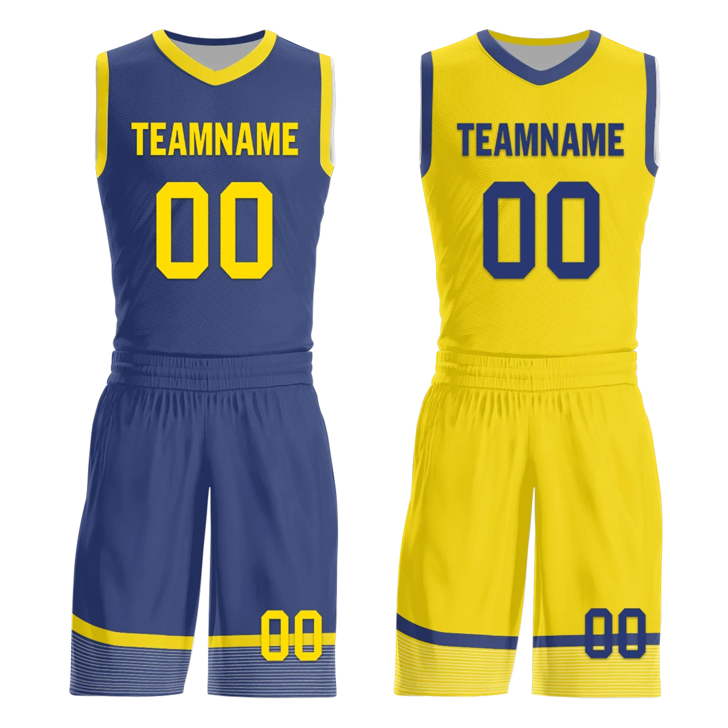Custom Blue Yellow Classic Style Reversible Basketball Uniform Personalized COOLMAX BBJR-D017003 - Coolcustomize