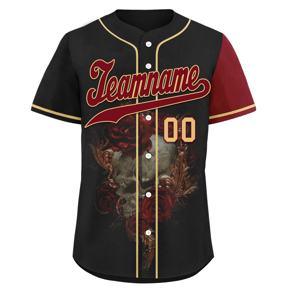 Custom Black Red Skull Fashion Personalized Authentic Baseball Jersey BSBJ01-D017141 - Coolcustomize