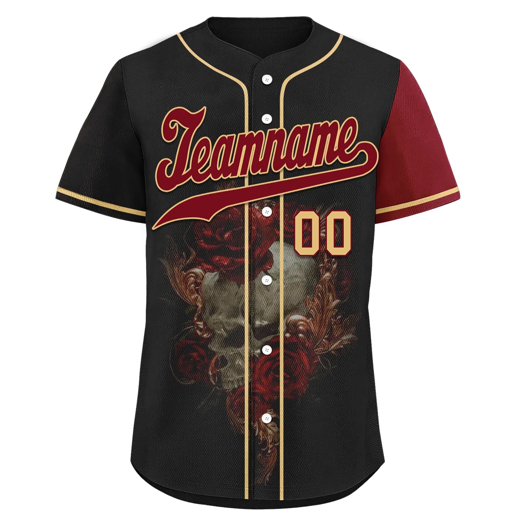 Custom Black Red Skull Fashion Personalized Authentic Baseball Jersey BSBJ01-D017141 - Coolcustomize