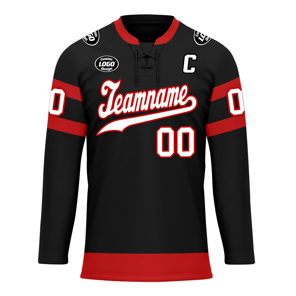 Custom Black Red Personalized Hockey Jersey HCKJ01-D0a70b0 - Coolcustomize
