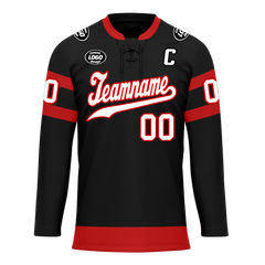 Custom Black Red Personalized Hockey Jersey HCKJ01-D0a70b0