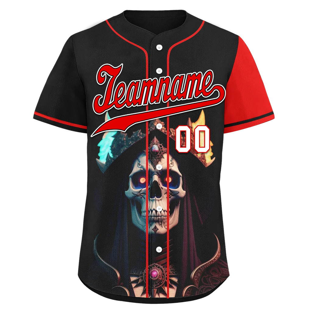 Custom Black Red Skull Fashion Personalized Authentic Baseball Jersey BSBJ01-D017159 - Coolcustomize