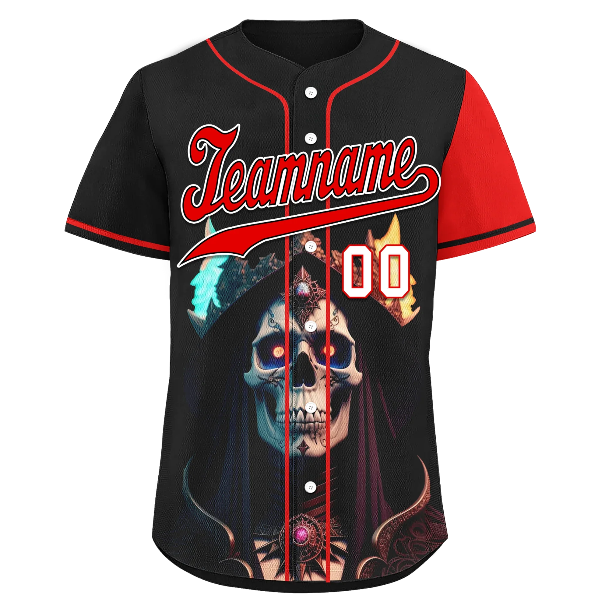 Custom Black Red Skull Fashion Personalized Authentic Baseball Jersey BSBJ01-D017159 - Coolcustomize