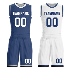 Custom Blue White Classic Style Reversible Basketball Uniform Personalized Ordinary BBJR-D017053