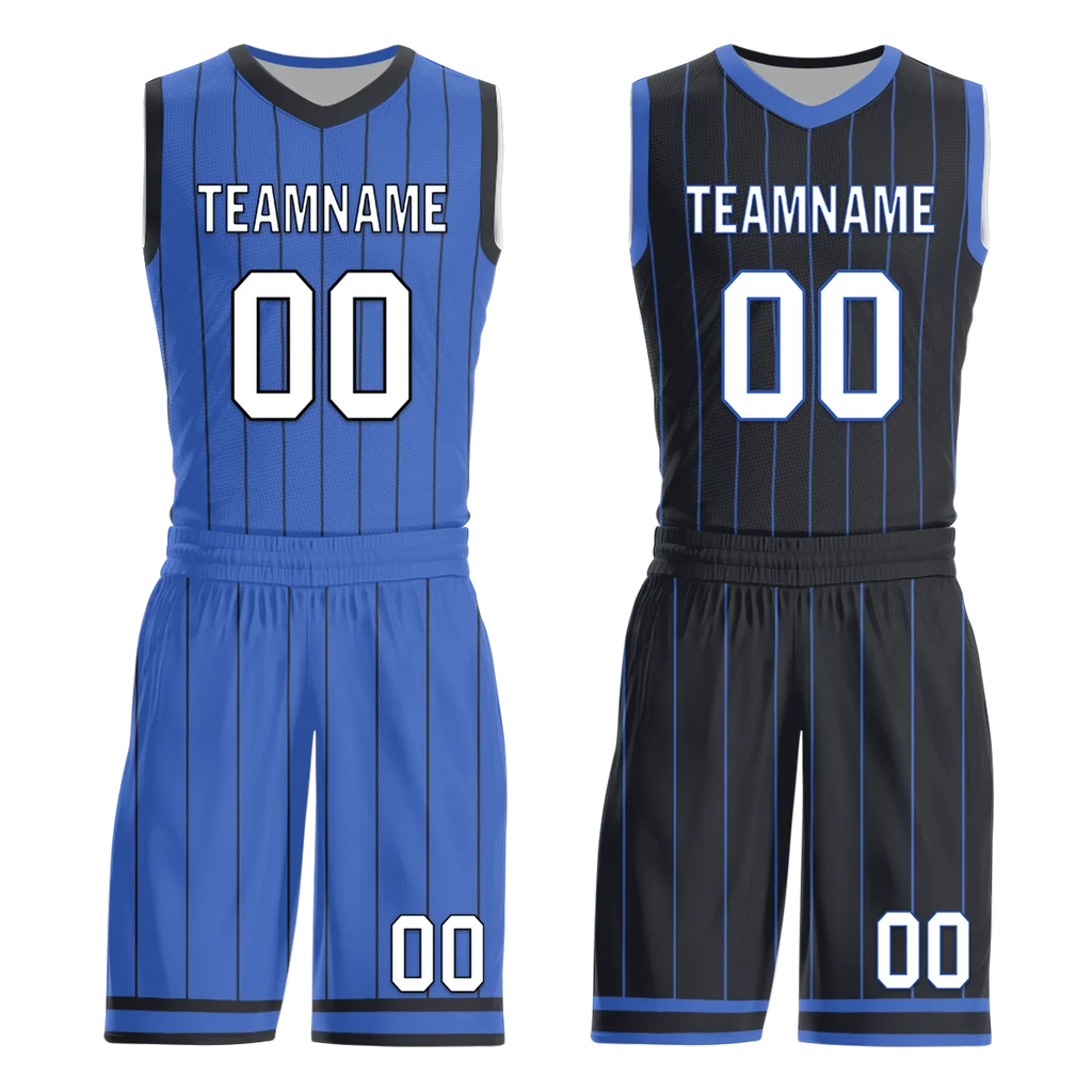 Custom Blue Black Classic Style Reversible Basketball Uniform Personalized COOLMAX BBJR-D017055 - Coolcustomize