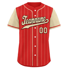 Custom Red Yellow Stripe Fashion Personalized Authentic Baseball Jersey BSBJ01-D017236