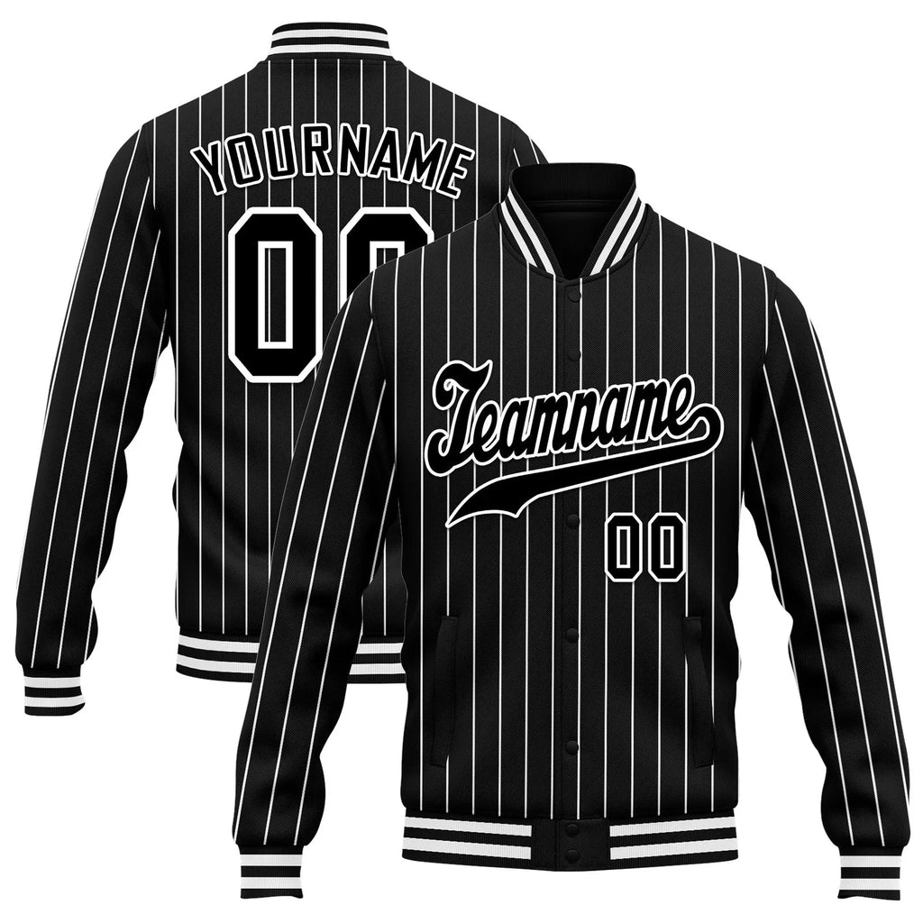 Custom Black White Stripe Fashion Jacket Bomber Full-Snap Varsity Letterman Personalized Jacket FZ005-D020219-1 - Coolcustomize