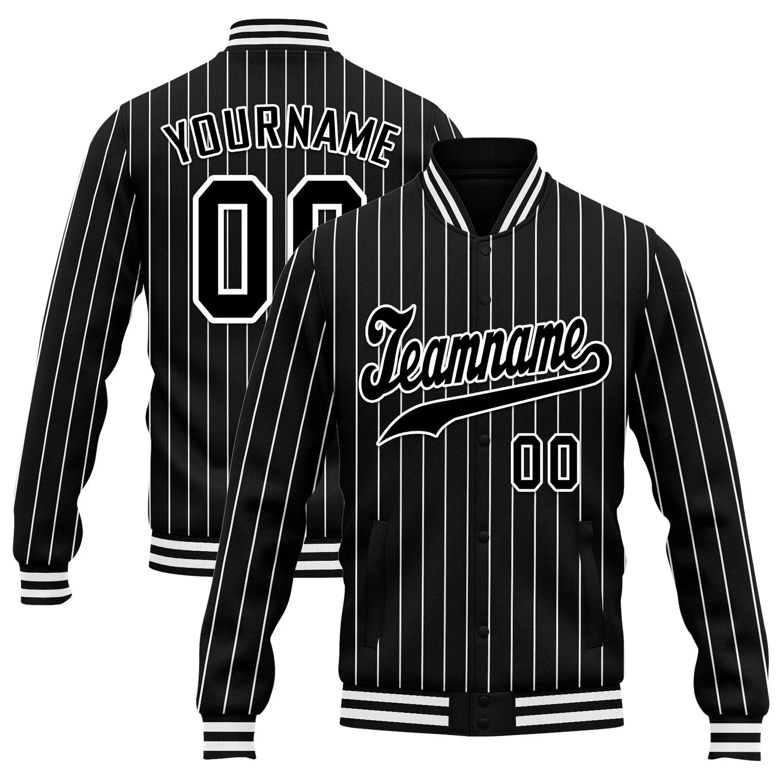 Custom Black White Stripe Fashion Jacket Bomber Full-Snap Varsity Letterman Personalized Jacket FZ005-D020219-1 - Coolcustomize