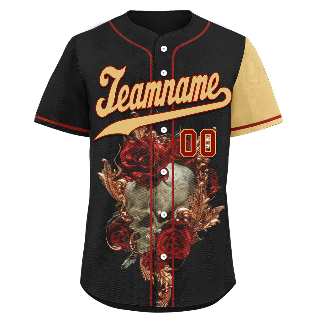 Custom Black Yellow Skull Fashion Personalized Authentic Baseball Jersey BSBJ01-D017142 - Coolcustomize