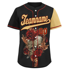 Custom Black Yellow Skull Fashion Personalized Authentic Baseball Jersey BSBJ01-D017142