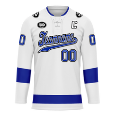 Custom White Blue Personalized Hockey Jersey HCKJ01-D0a70bb