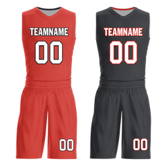 Custom Red Black Classic Style Reversible Basketball Uniform Personalized COOLMAX BBJR-D017038