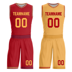 Custom Red Yellow Classic Style Reversible Basketball Uniform Personalized Ordinary BBJR-D017011