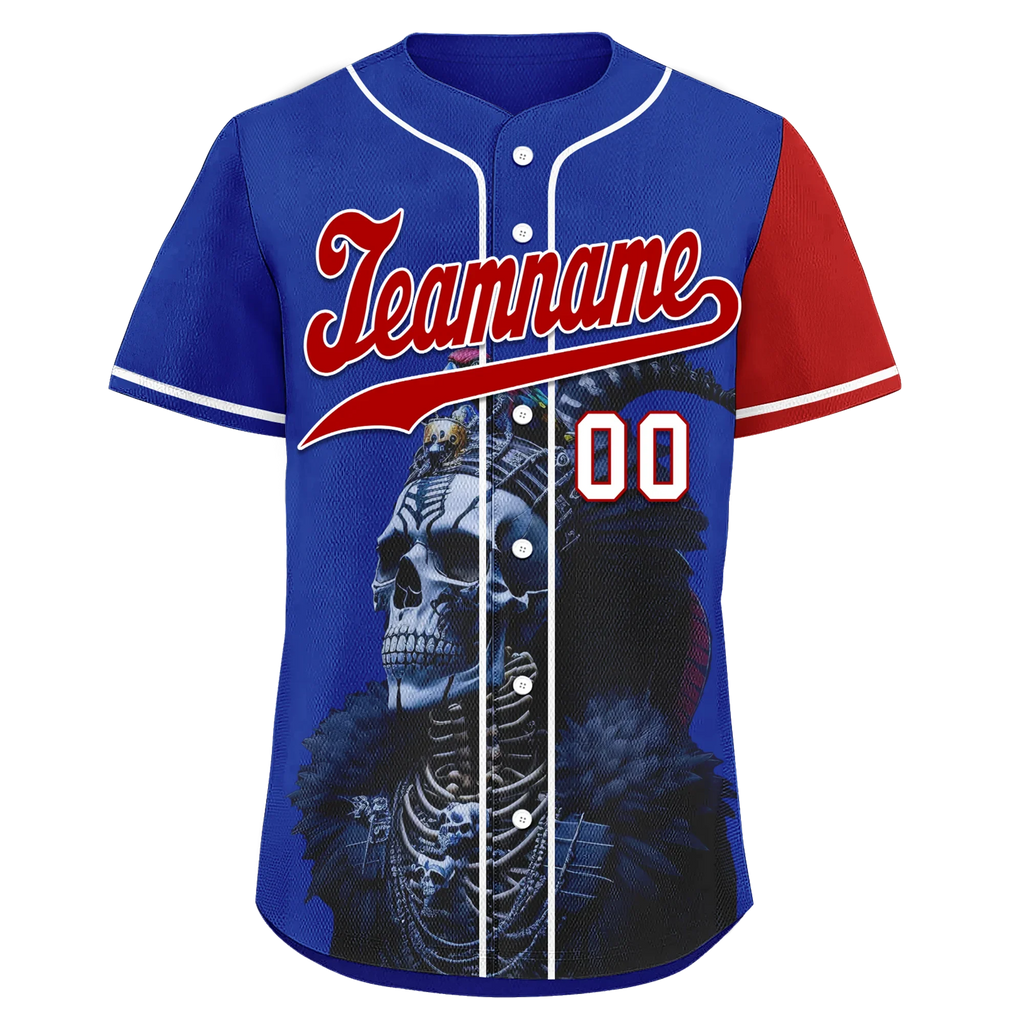 Custom Blue Red Skull Fashion Personalized Authentic Baseball Jersey BSBJ01-D017146 - Coolcustomize