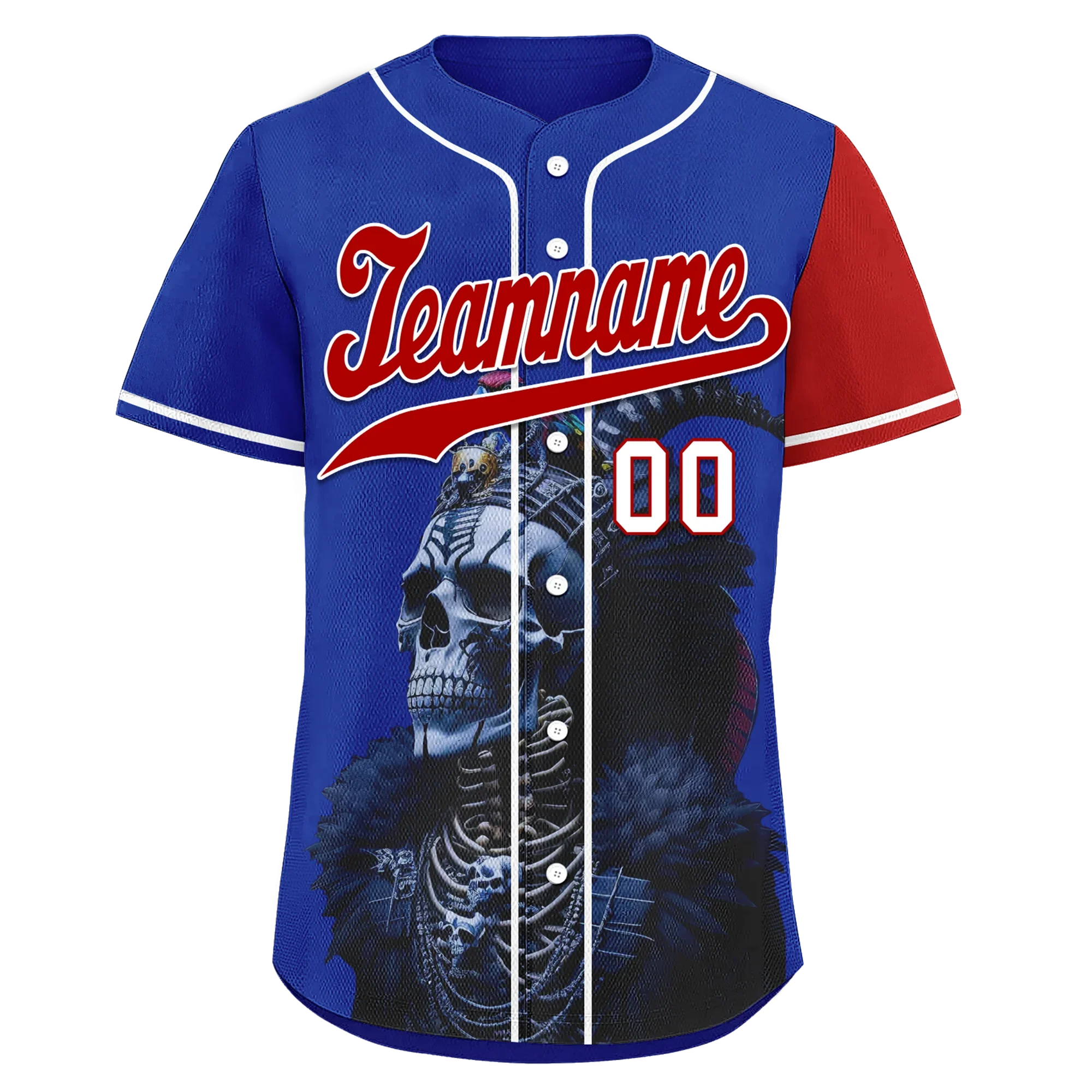 Custom Blue Red Skull Fashion Personalized Authentic Baseball Jersey BSBJ01-D017146 - Coolcustomize