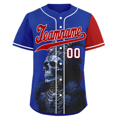 Custom Blue Red Skull Fashion Personalized Authentic Baseball Jersey BSBJ01-D017146