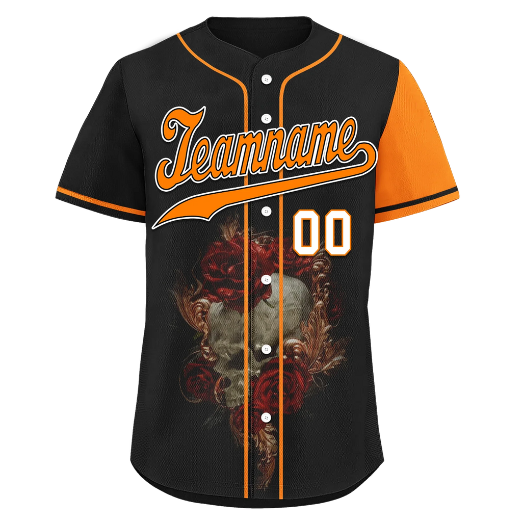 Custom Black Orange Skull Fashion Personalized Authentic Baseball Jersey BSBJ01-D017156 - Coolcustomize