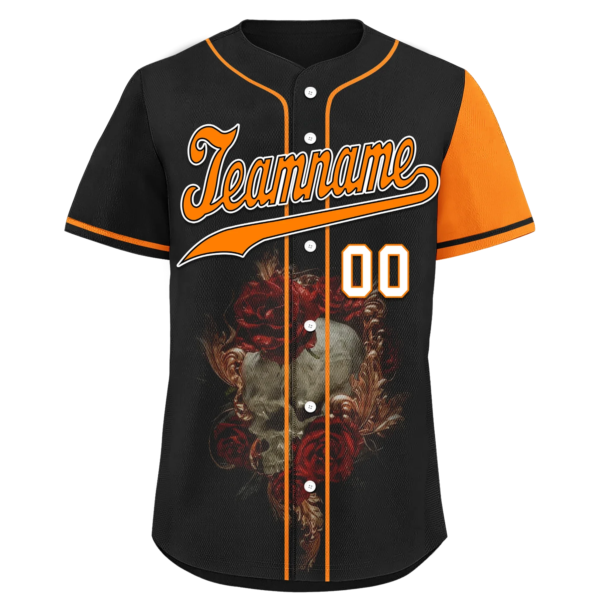 Custom Black Orange Skull Fashion Personalized Authentic Baseball Jersey BSBJ01-D017156 - Coolcustomize