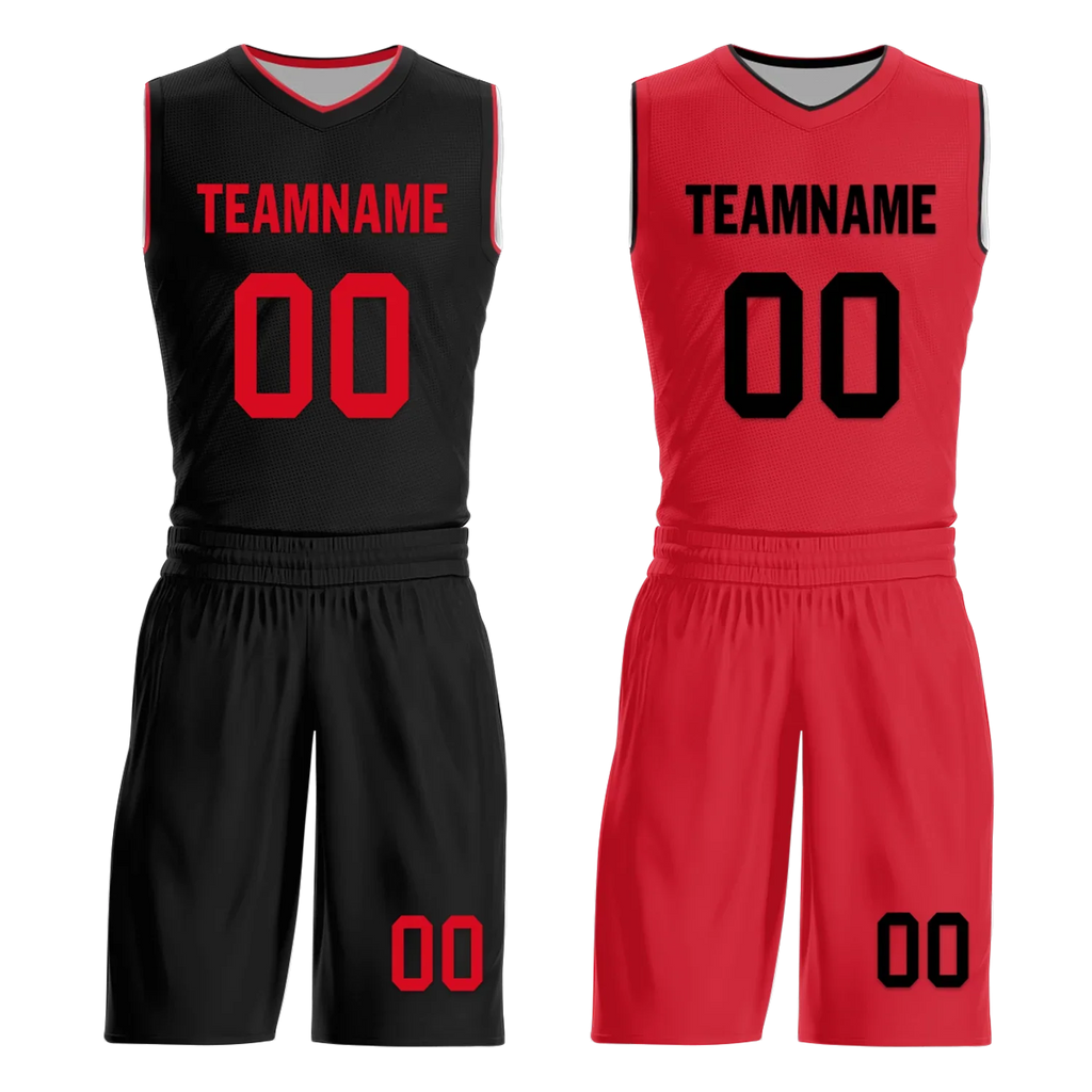 Custom Black Red Classic Style Reversible Basketball Uniform Personalized COOLMAX BBJR-D017018 - Coolcustomize