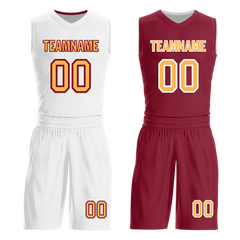 Custom White Red Classic Style Reversible Basketball Uniform Personalized COOLMAX BBJR-D017012