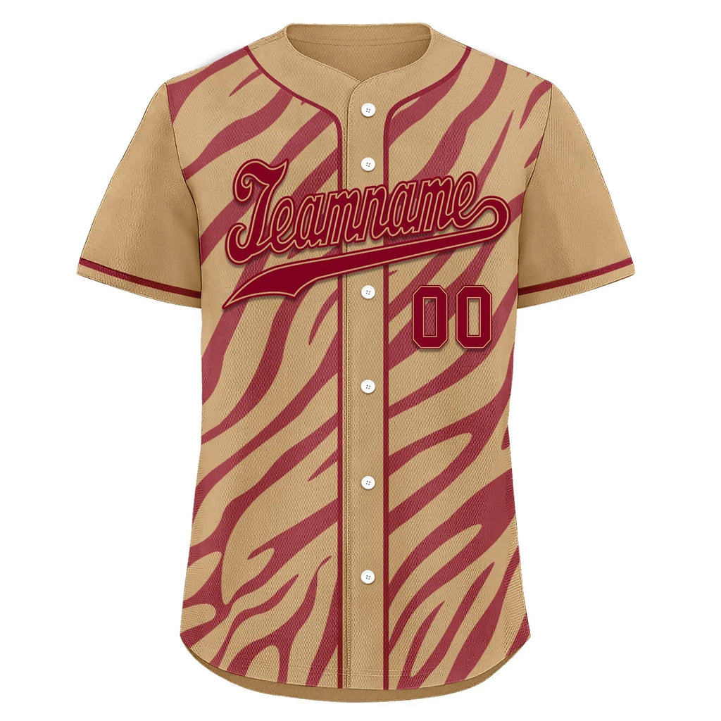 Custom Burgundy Tan Zebra Pattern Personalized Authentic Baseball Jersey BSBJ01-D020201-8 - Coolcustomize