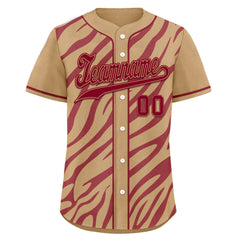 Custom Burgundy Tan Zebra Pattern Personalized Authentic Baseball Jersey BSBJ01-D020201-8