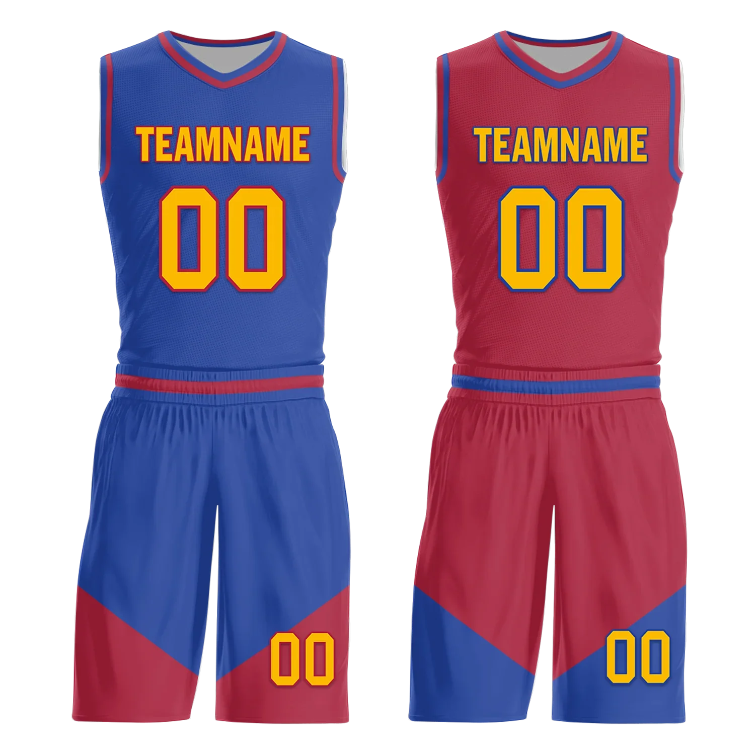 Custom Blue Red Classic Style Reversible Basketball Uniform Personalized COOLMAX BBJR-D017029 - Coolcustomize