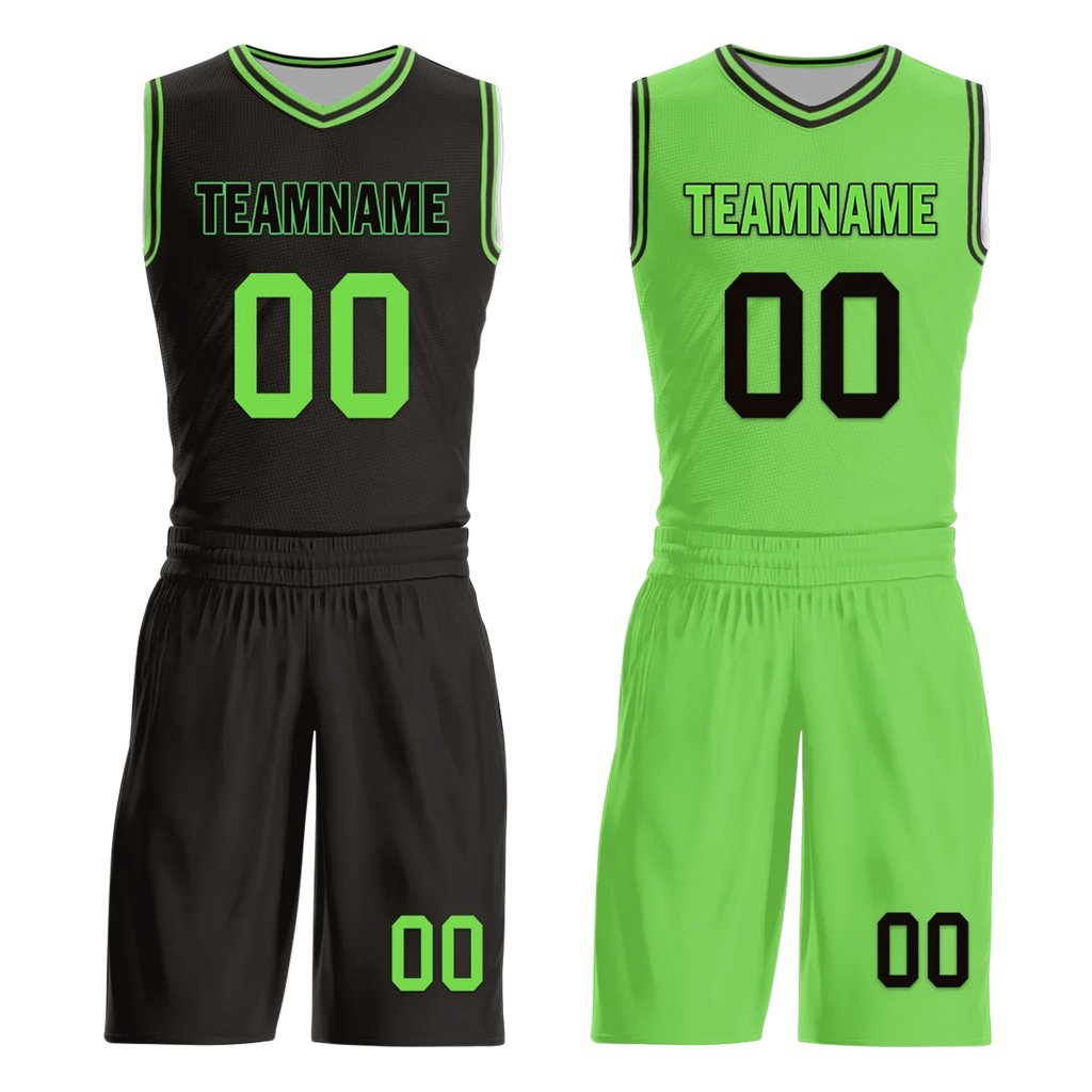 Custom Black Green Classic Style Reversible Basketball Uniform Personalized COOLMAX BBJR-D017049 - Coolcustomize