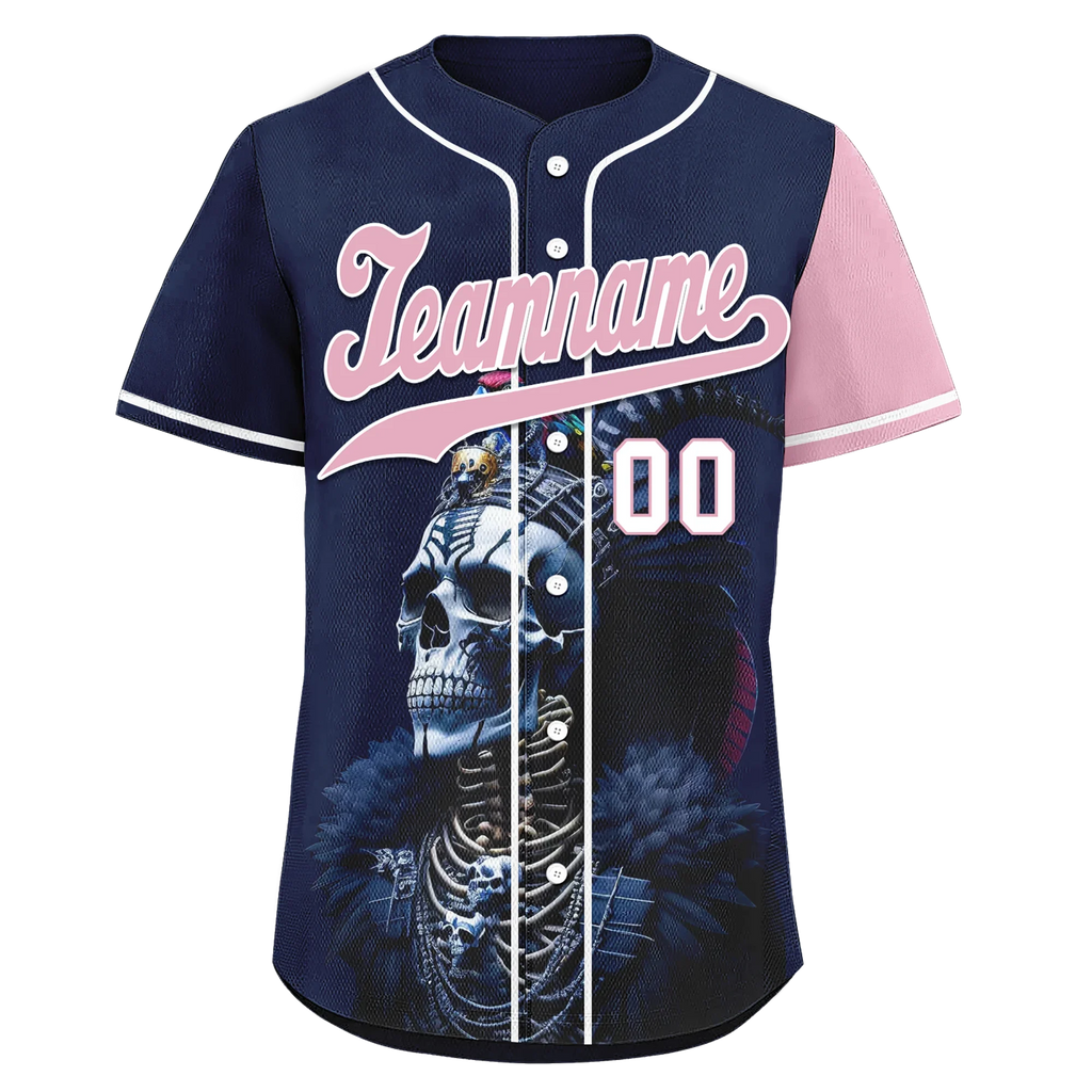 Custom Blue Pink Skull Fashion Personalized Authentic Baseball Jersey BSBJ01-D017145 - Coolcustomize