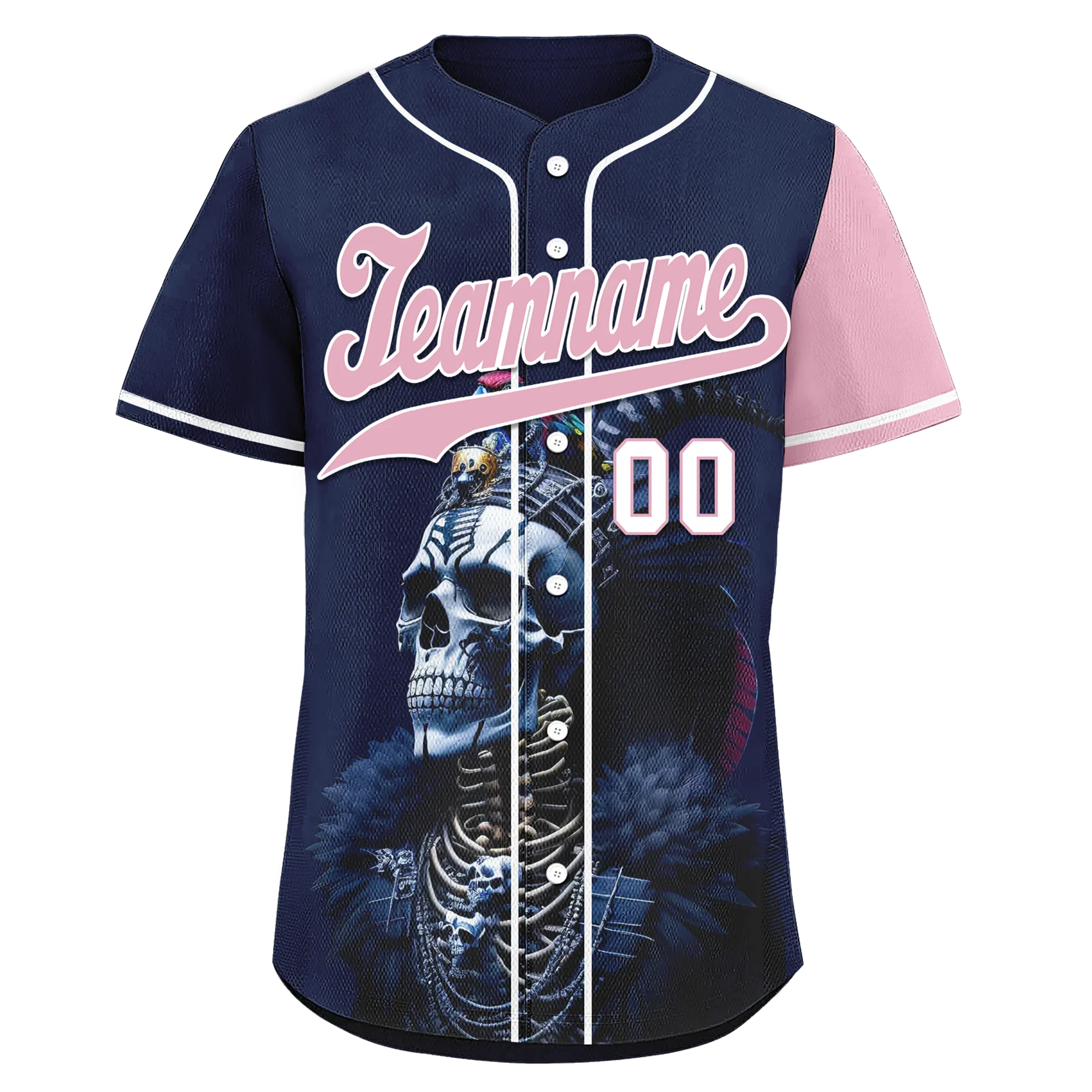 Custom Blue Pink Skull Fashion Personalized Authentic Baseball Jersey BSBJ01-D017145 - Coolcustomize