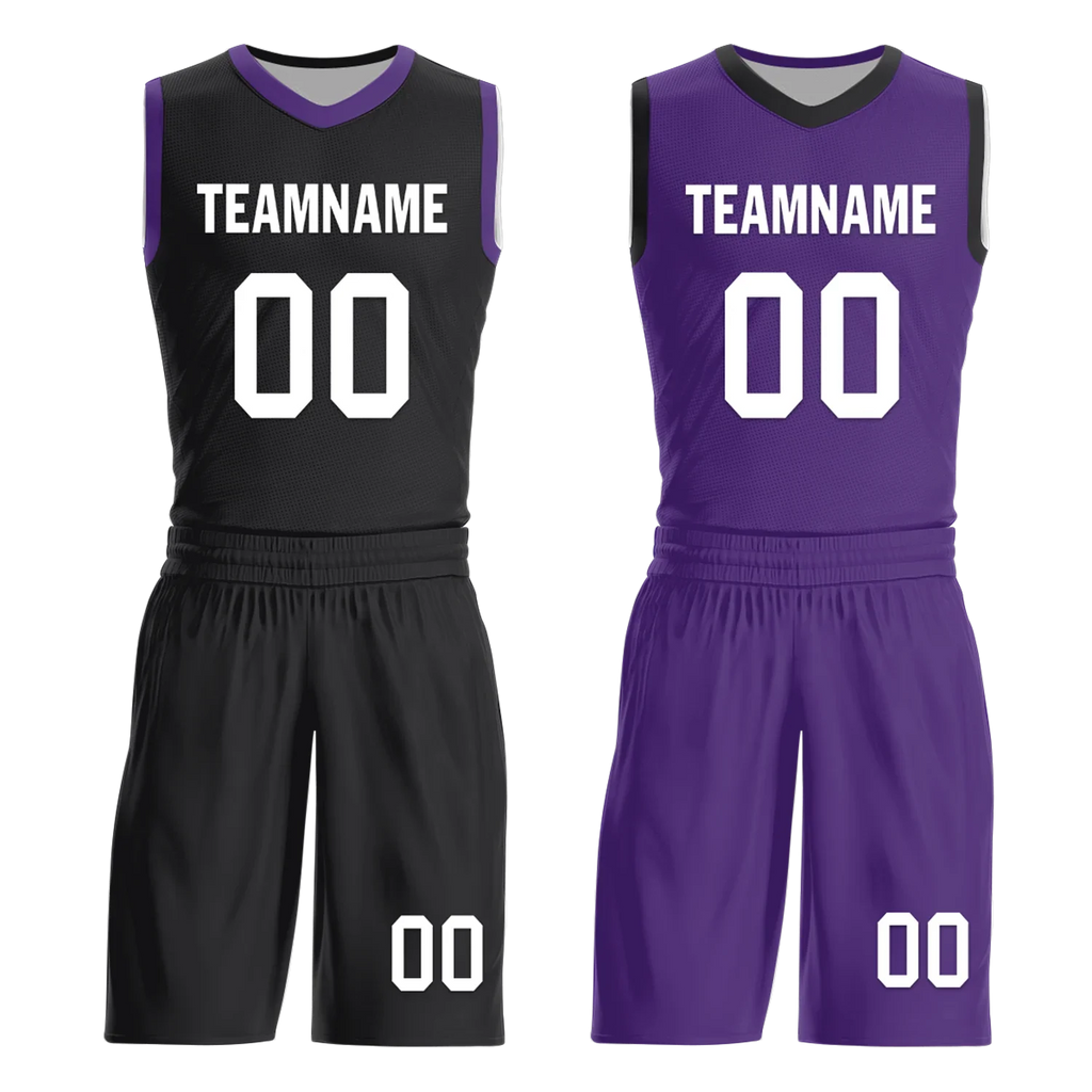 Custom Black Purple Classic Style Reversible Basketball Uniform Personalized COOLMAX BBJR-D017035 - Coolcustomize