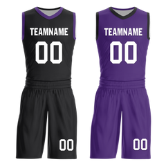 Custom Black Purple Classic Style Reversible Basketball Uniform Personalized COOLMAX BBJR-D017035