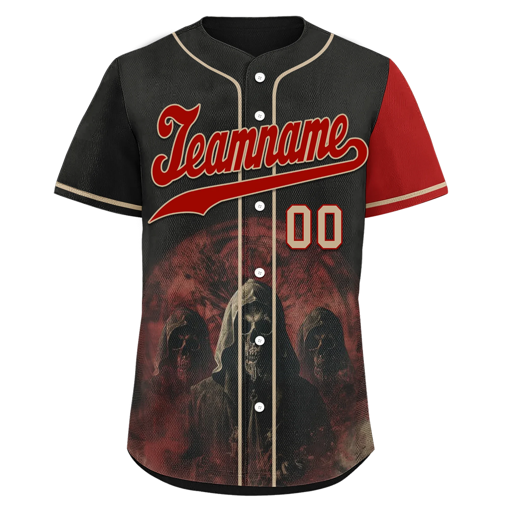 Custom Black Red Skull Fashion Personalized Authentic Baseball Jersey BSBJ01-D017143 - Coolcustomize