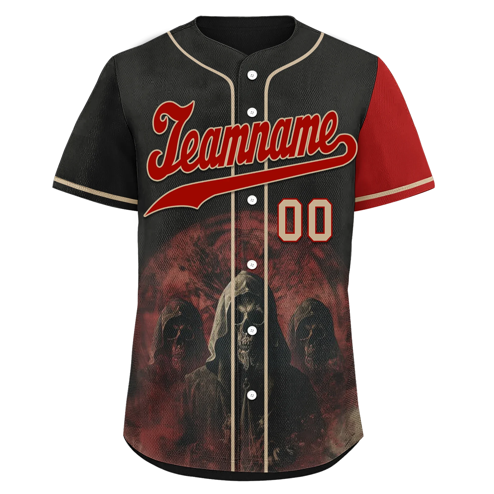 Custom Black Red Skull Fashion Personalized Authentic Baseball Jersey BSBJ01-D017143 - Coolcustomize
