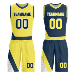 Custom Yellow Blue Classic Style Reversible Basketball Uniform Personalized Ordinary BBJR-D017060