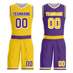 Custom Yellow Purple Classic Style Reversible Basketball Uniform Personalized Ordinary BBJR-D017034