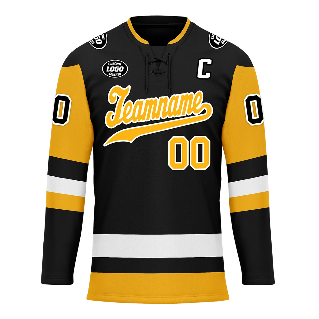 Custom Black Yellow Personalized Hockey Jersey HCKJ01-D0a7009 - Coolcustomize