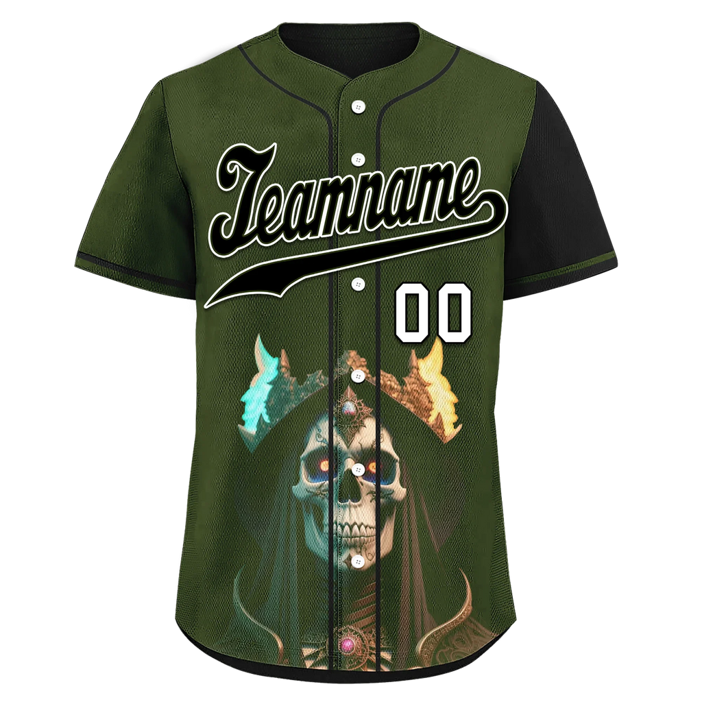 Custom Green Black Skull Fashion Personalized Authentic Baseball Jersey BSBJ01-D017152 - Coolcustomize