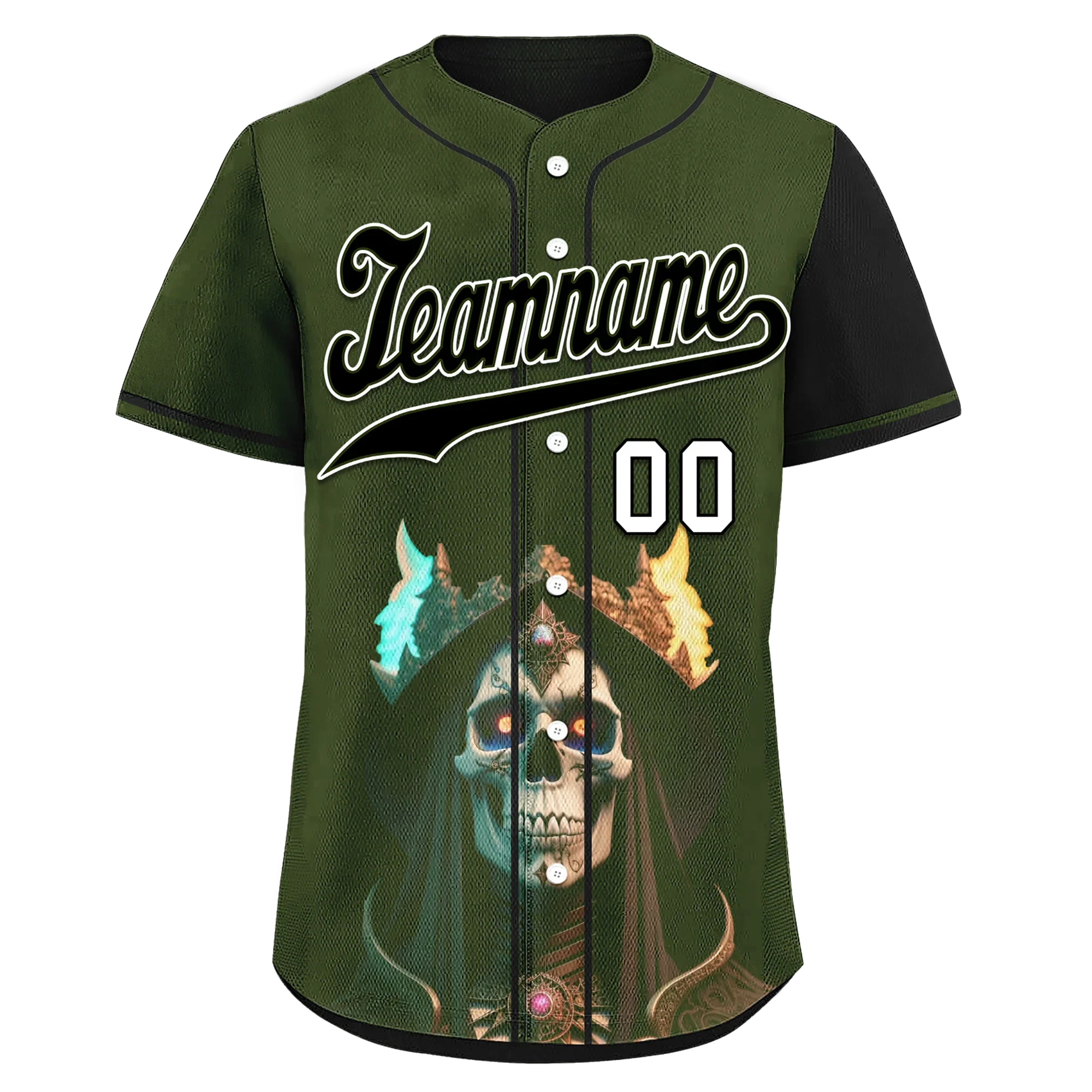Custom Green Black Skull Fashion Personalized Authentic Baseball Jersey BSBJ01-D017152 - Coolcustomize