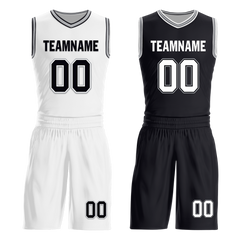 Custom White Black Classic Style Reversible Basketball Uniform Personalized COOLMAX BBJR-D017051