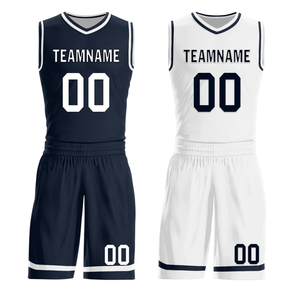 Custom Blue White Classic Style Reversible Basketball Uniform Personalized COOLMAX BBJR-D017056 - Coolcustomize