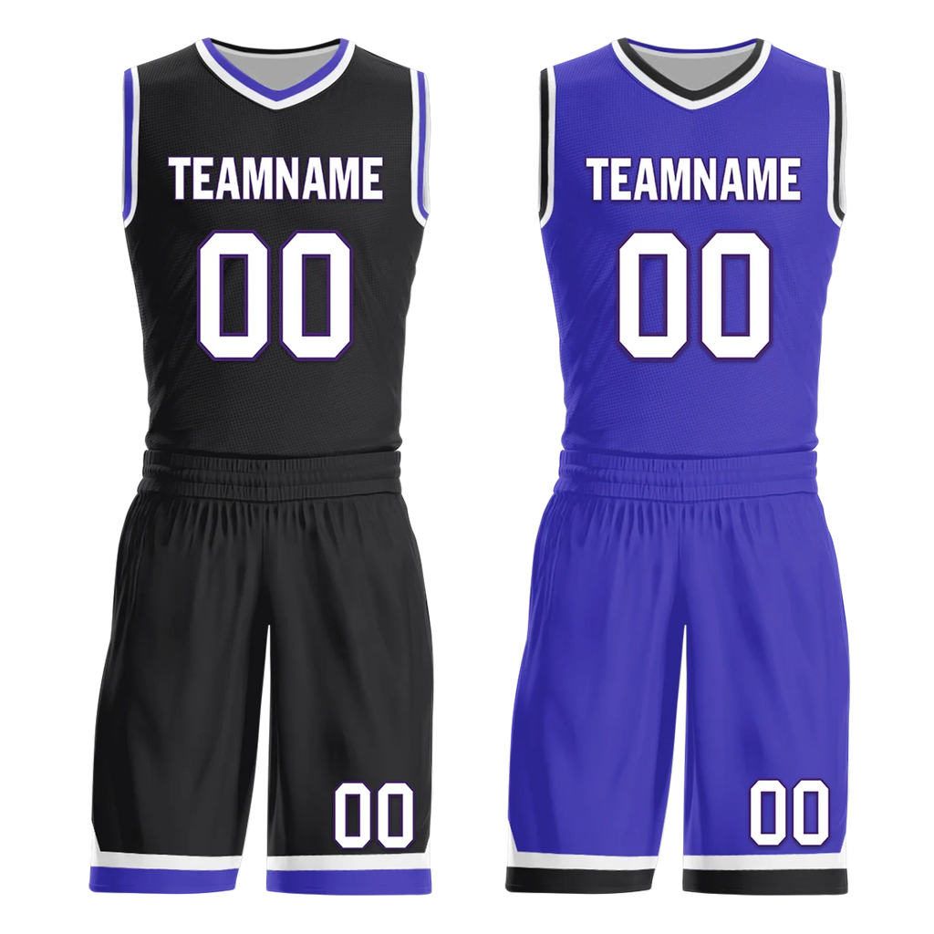 Custom Black Blue Classic Style Reversible Basketball Uniform Personalized COOLMAX BBJR-D017036 - Coolcustomize