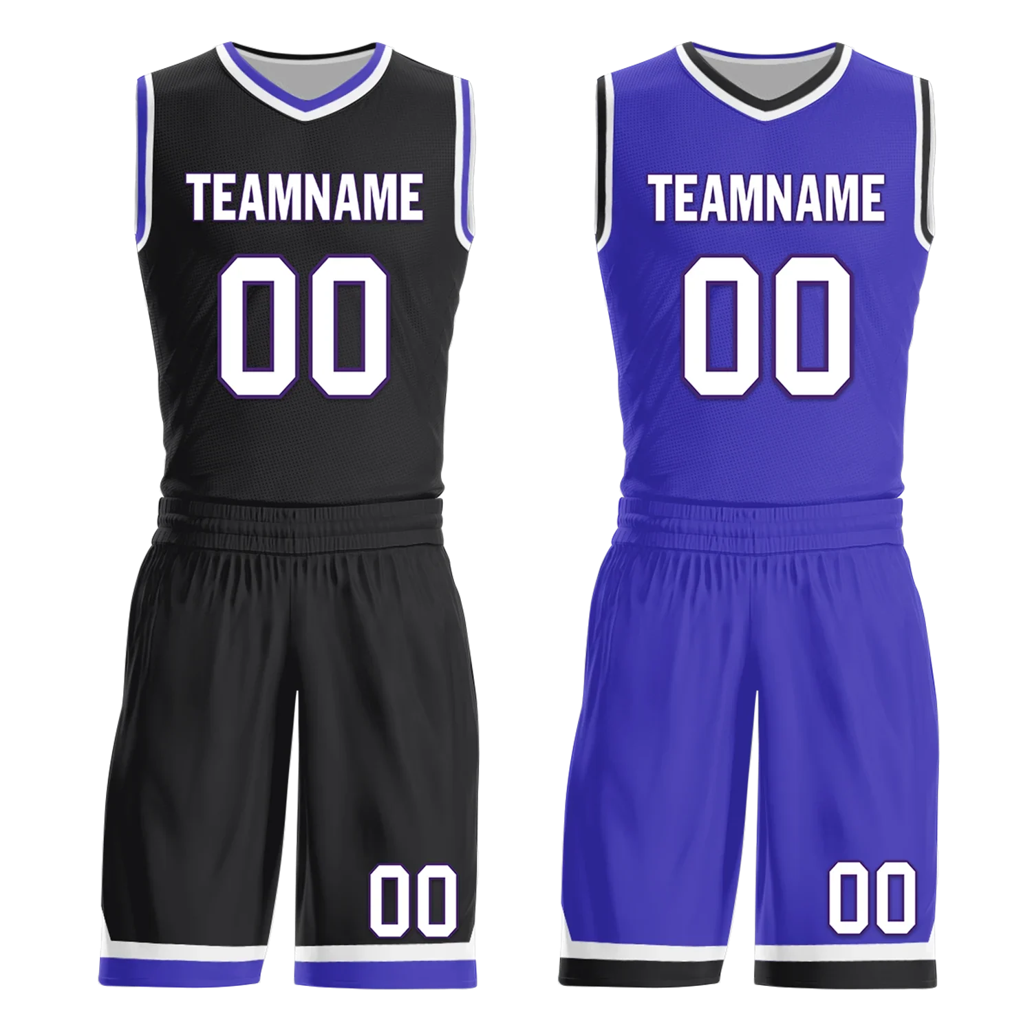 Custom Black Blue Classic Style Reversible Basketball Uniform Personalized COOLMAX BBJR-D017036 - Coolcustomize